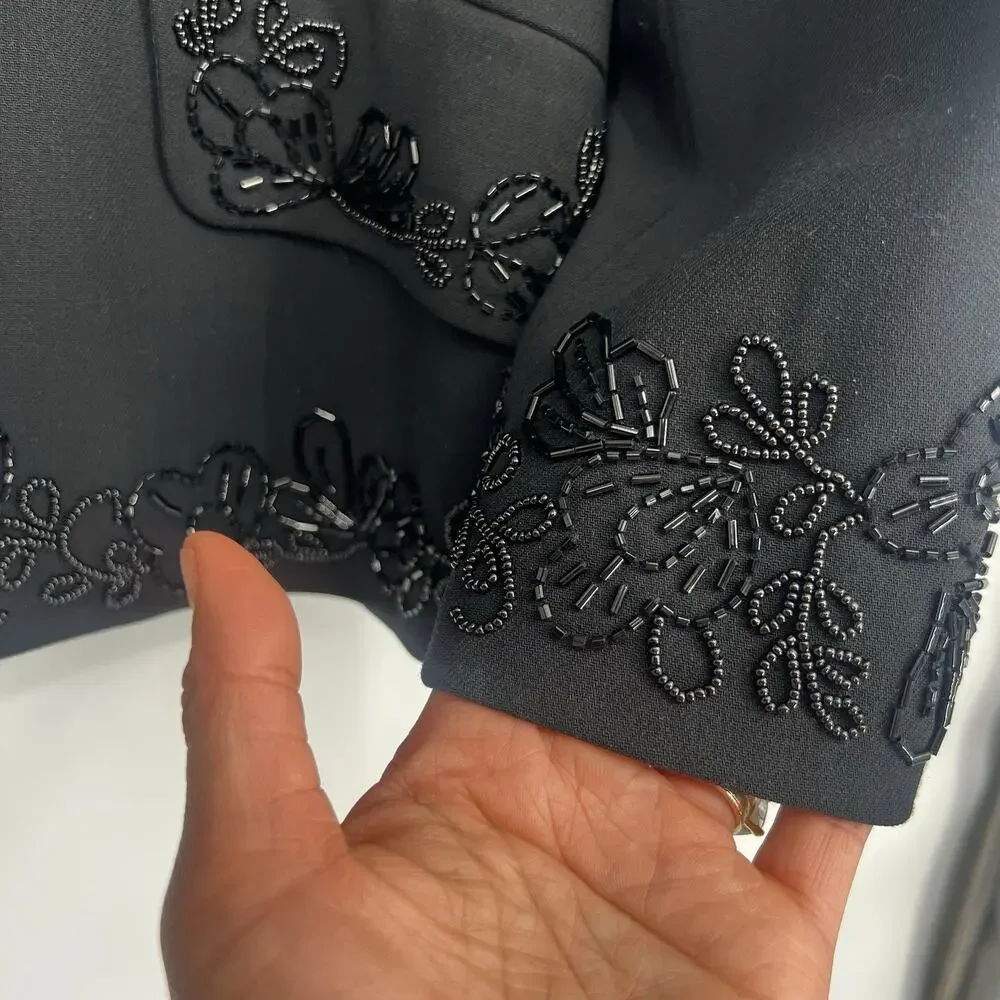 Vintage 90s 100% Wool DKNY Women Blazer Hand Beaded - Picture 4 of 7